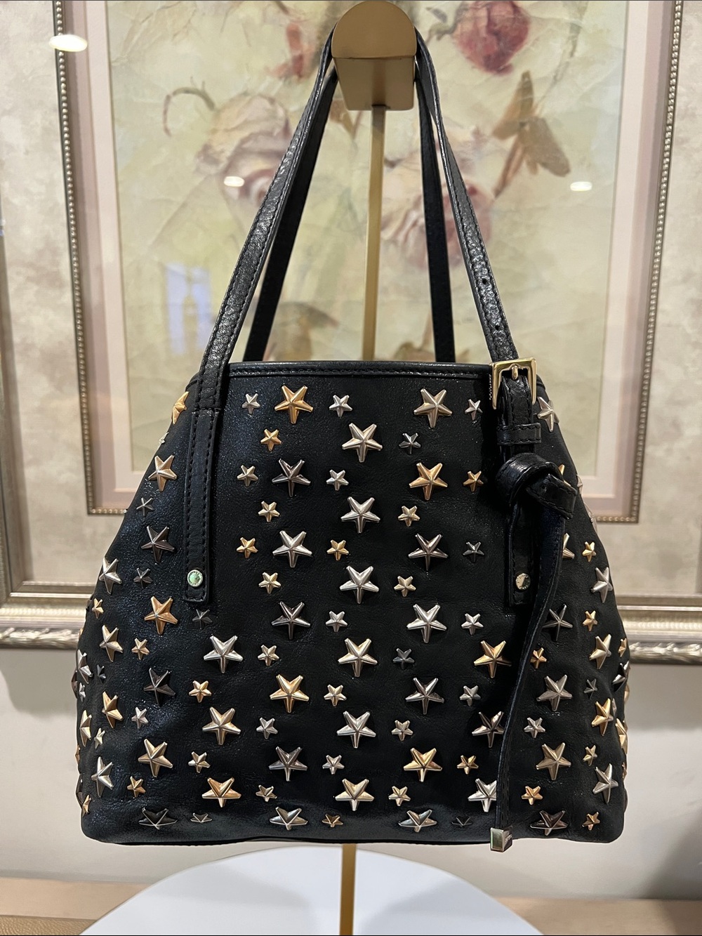Jimmy Choo Navy Coated Star-Studded Satchel Handbag - Picture 16 of 16